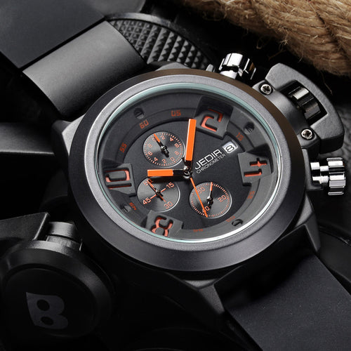 JEDIR Luxury Watches Men Military Diver Wristwatch Chronograph 24 Hours Sports Waterproof Rubber Quartz Watch relogio masculino