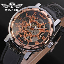Fashion WINNER Men Luxury Brand Roman Number Hand-wind Leather Watch Automatic Mechanical Wristwatches Gift Box Relogio Releges