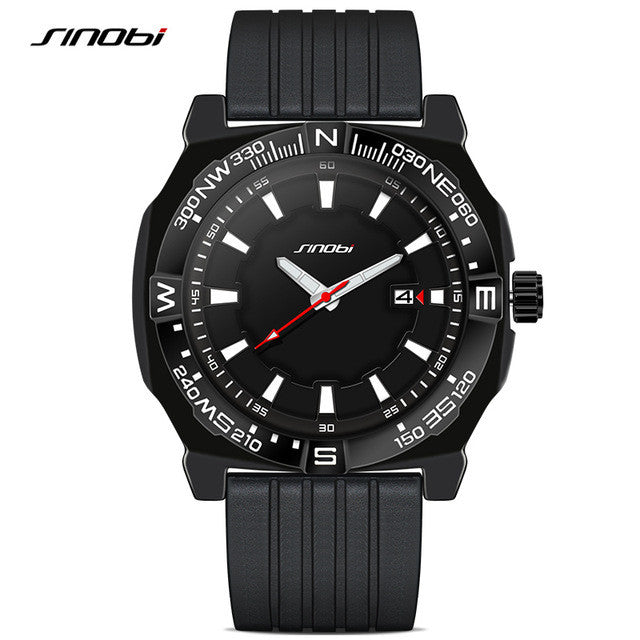 SINOBI Fashion Sport Mens Wrist Watches Diver Rubber Watchband Top Luxury Brand Males Waterproof Quartz Clock Erkek Saatler 2016