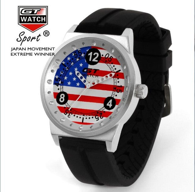 GT WATCH UAS Flag F1 Racing Champion Sport Extreme Men's Military Pilot Uhren American Inspired Novelties Silicone Watch