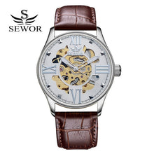 SEWOR 2017 Fashion Watch Men Luxury Gold Skeleton Steel Leather Mechanical Sport Watches Men Classic Automatic Watch For Men