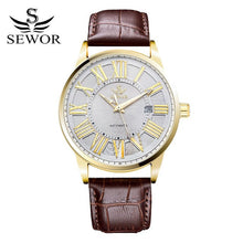 SEWOR 2017 Fashion Watch Men Luxury Gold Skeleton Steel Leather Mechanical Sport Watches Men Classic Automatic Watch For Men