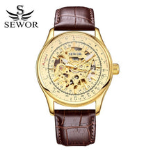SEWOR Watches Men Brand 2017 Fashion Gold Luxury Man Automatic Mechanical Watch Sports Leather Business Clock Wathes