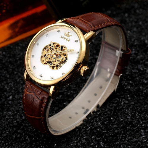 SEWOR Watches Men Brand 2017 Fashion Gold Luxury Man Automatic Mechanical Watch Sports Leather Business Clock Wathes