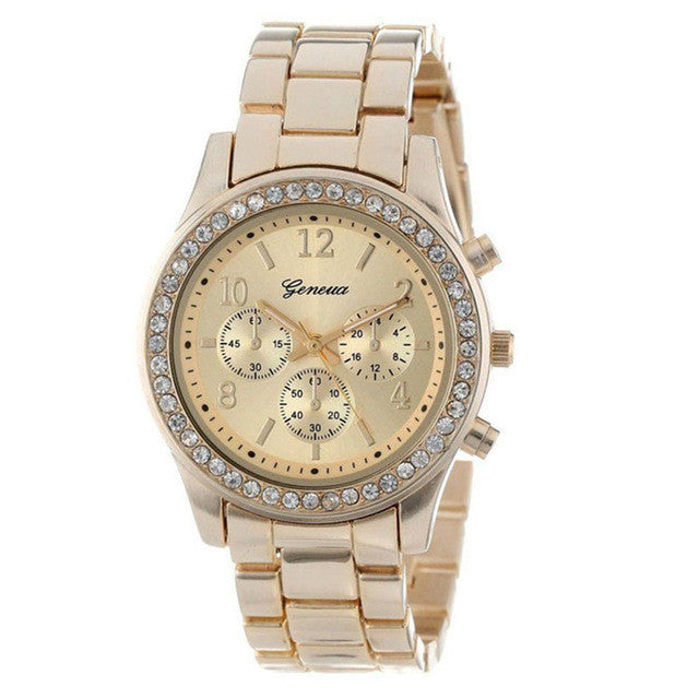 Hot Unique Geneva relojes mujer 2016 Faux Chronograph ladies quartz-watch geneva watch women reloj Watch Drop Shipping F15
