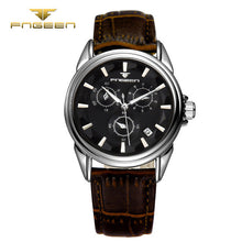FNGEEN 6603 Men Automatic waterproof Mechanical wristwatch Fashion leather three dials decorated Watch top quality famous clock
