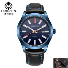 OCHSTIN Mens Watch Brand Logo Luxury Casual Black Genuine Leather Waterproof White Blue Red Face Diver Luminous Sport Watch