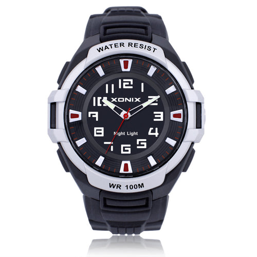 XONIX Brands Men Sports Watch Quartz Waterproof 100m Analog EL Back Light Big Dial Fashion Boy Sports Swim Diver Wristwatch Gift