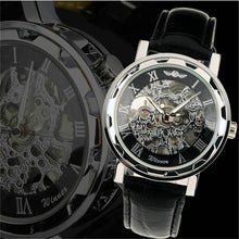 OTOKY orologio sportivo Mens Black Leather Black Dial Skeleton Mechanical Sport Wrist Watch #30 Gift 1pc