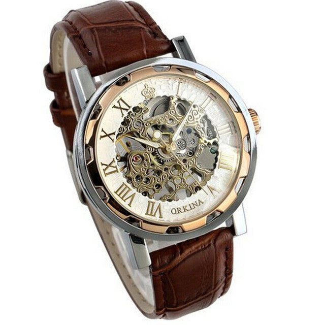 OTOKY Luxury Mans Leather Band Stainless Skeleton Mechanical Wrist Watch relogio masculino #30 Gift 1pc